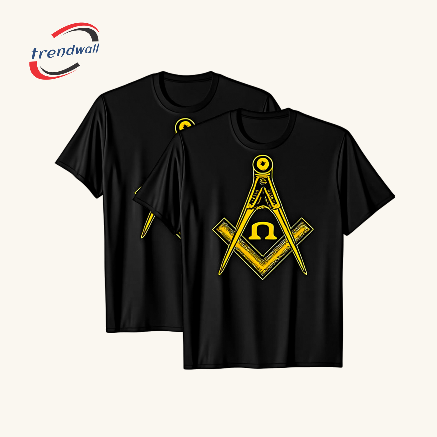 Black Masonic T-Shirt – Yellow Square & Compass Symbol Design