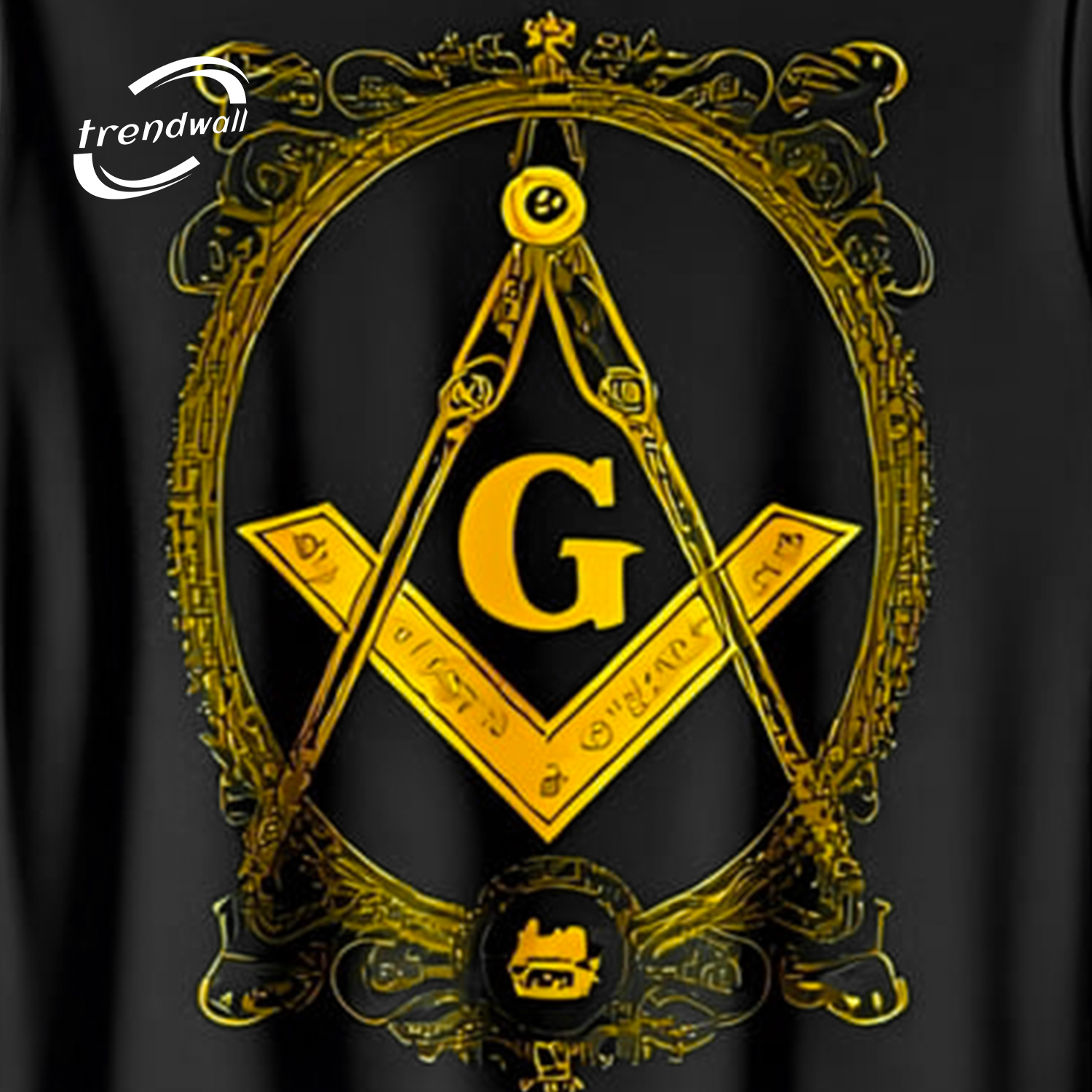 Black Masonic T-Shirt – Gold Square & Compass Freemasonry Symbol Design