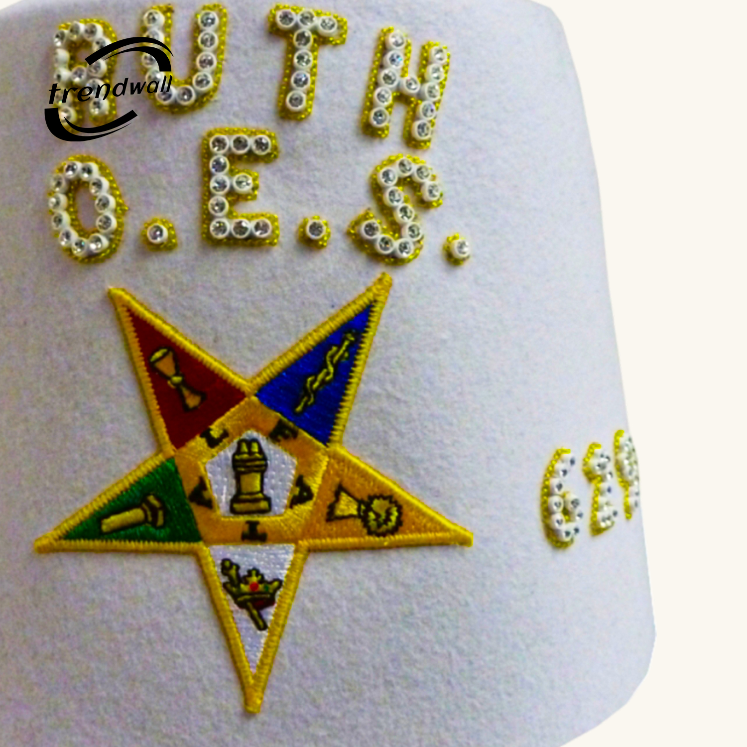Order of Eastern Star Pure White Fez with Lodge Name on Top