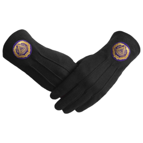 Grand Master Blue Lodge Gloves - Pure Black Cotton with Purple Patch