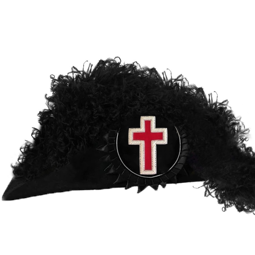 Sir Knights Templar Commandery Chapeau Red Cross Black Curly