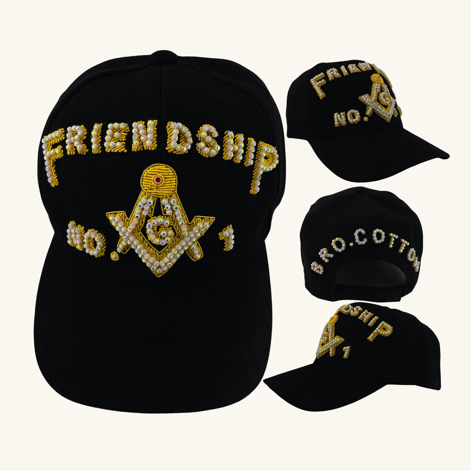 Masonic Blue Lodge Baseball Cap – Square And Compass G With Custom Temple Name (Black Cap)