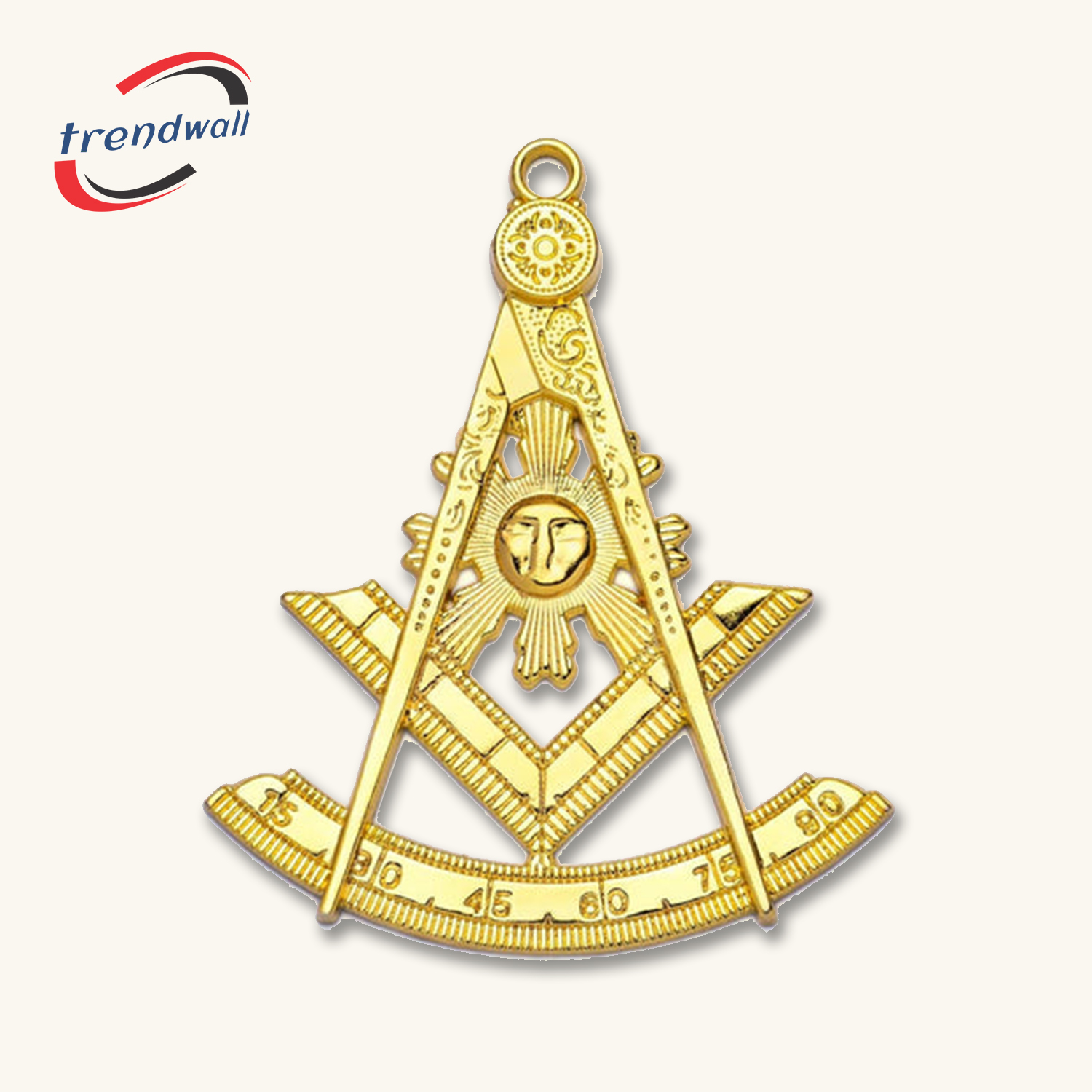 Past Master Blue Lodge Collar Jewel - Quadrant & Square Gold Metal