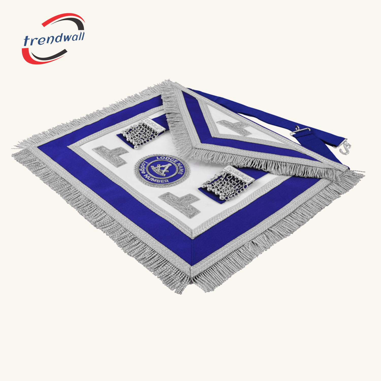 Past Master Blue Lodge Apron - Royal Blue Ribbon With Silver Fringe