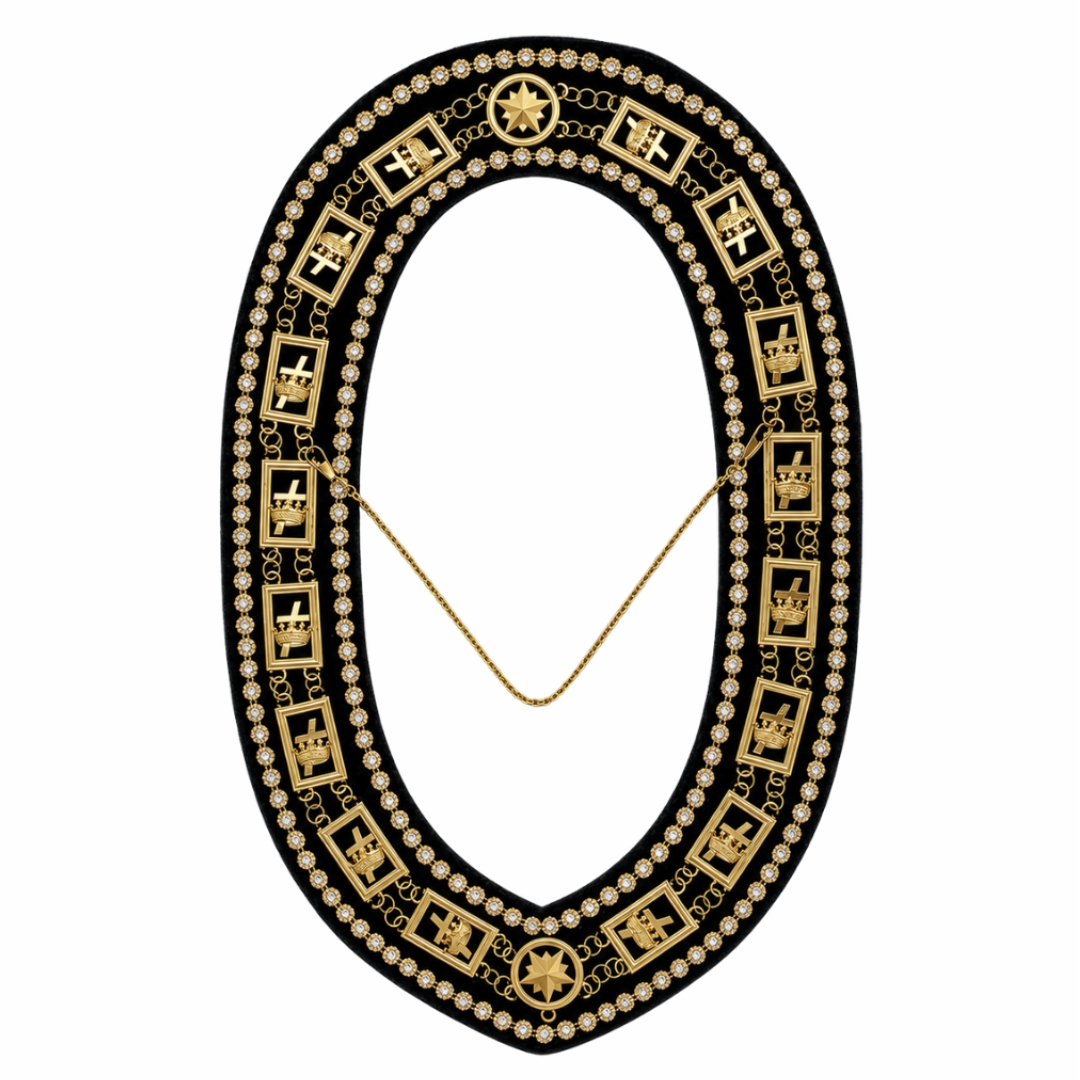 Knights Templar Commandery Chain Collar Black Velvet with Rhinestones
