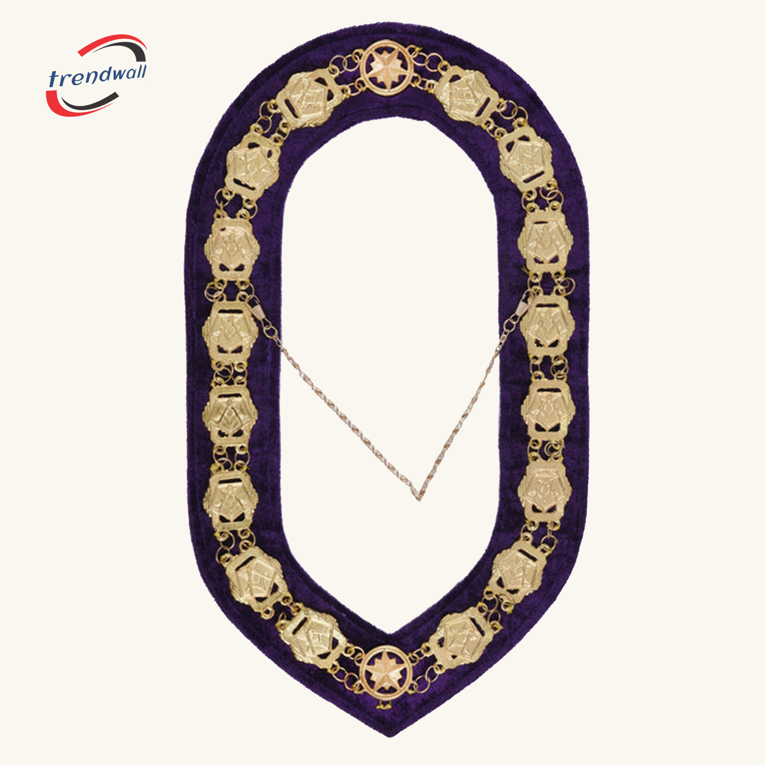 WORTHY PATRON OES CHAIN COLLAR - GOLD PLATED WITH BLUE VELVET