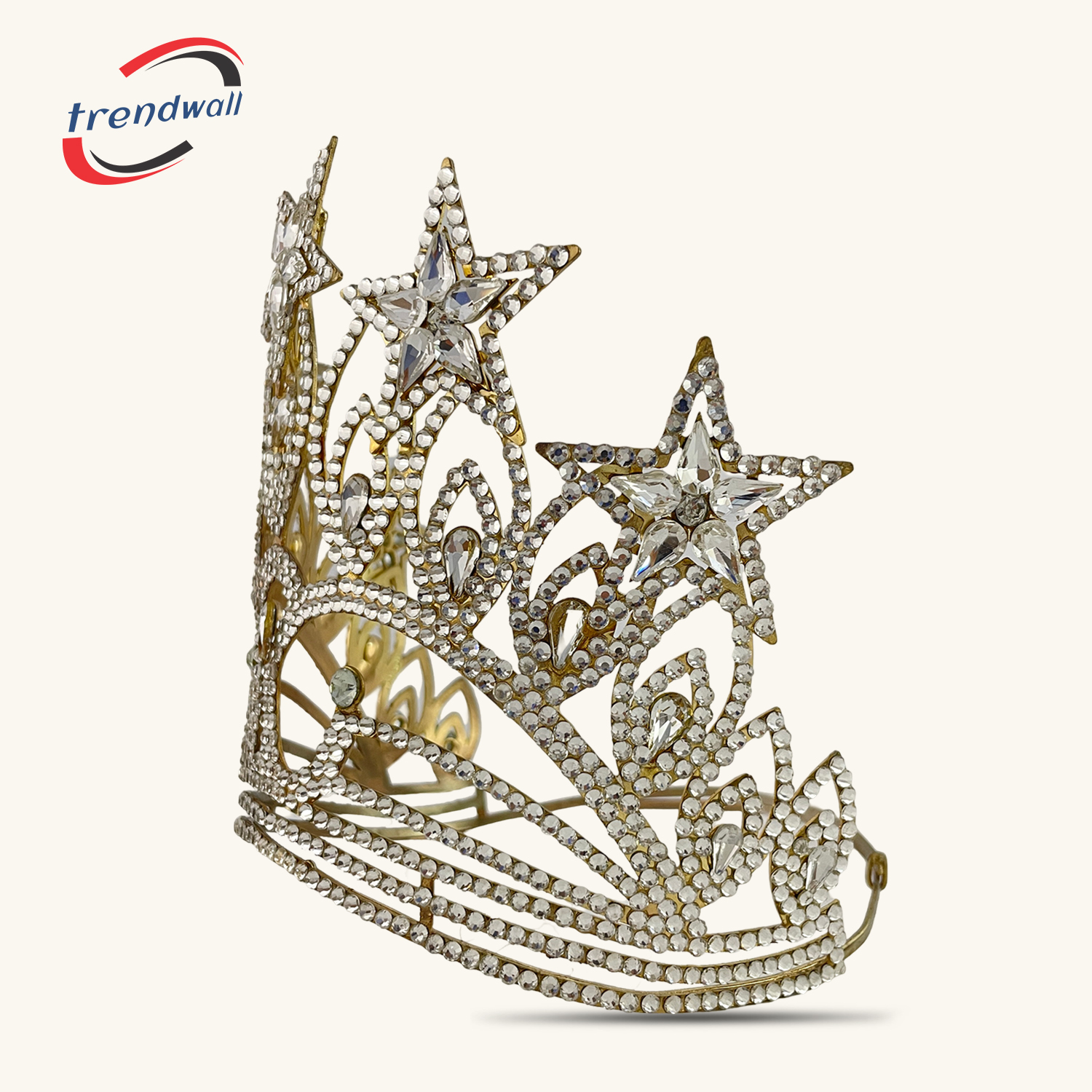 Biggest Size Masonic OES Crown with Clear Stars in Gold Tone