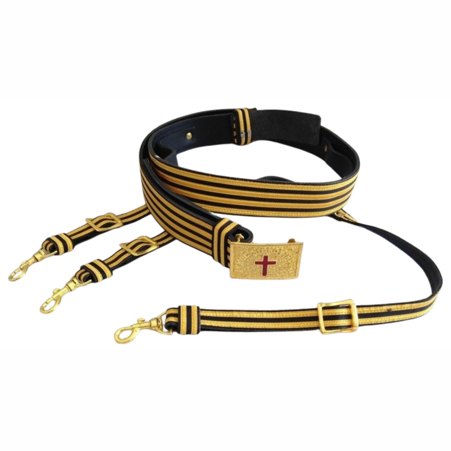 Past Commander Knights Templar Commandery Regalia Belt – Black & Gold Lace Edition