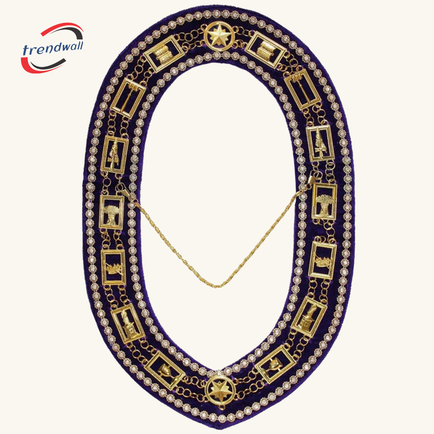 OES CHAIN COLLAR - GOLD PLATED WITH RHINESTONES ON PURPLE VELVET