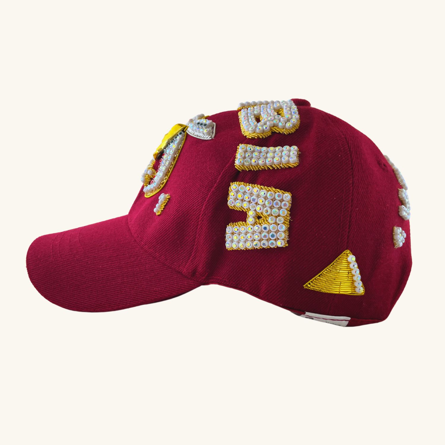 Masonic Shriners Baseball Cap – Triple Row Jewel Custom (ARABIA) Temple Name with Side Emblems