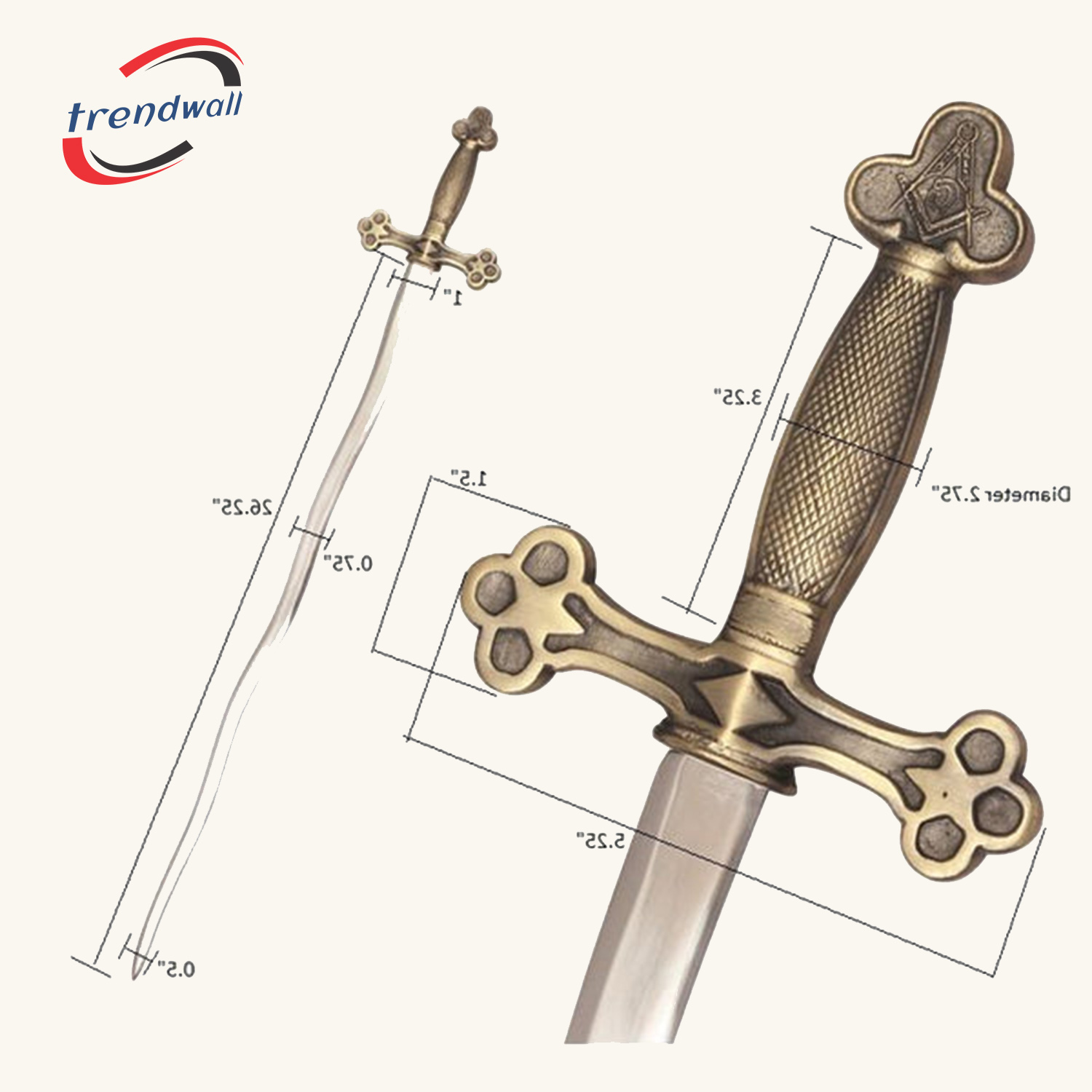 Master Mason Blue Lodge Sword - Square Compass With G and Golden Hilt