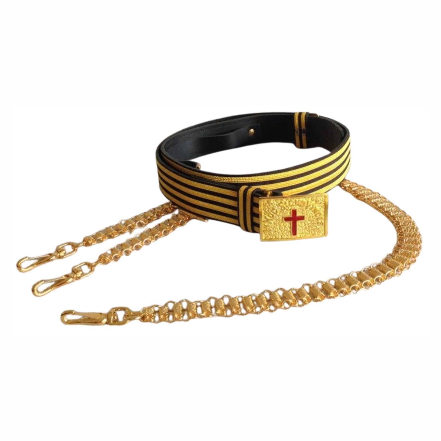 Past Commander Knights Templar Commandery Regalia Belt – Black & Gold Lace Edition