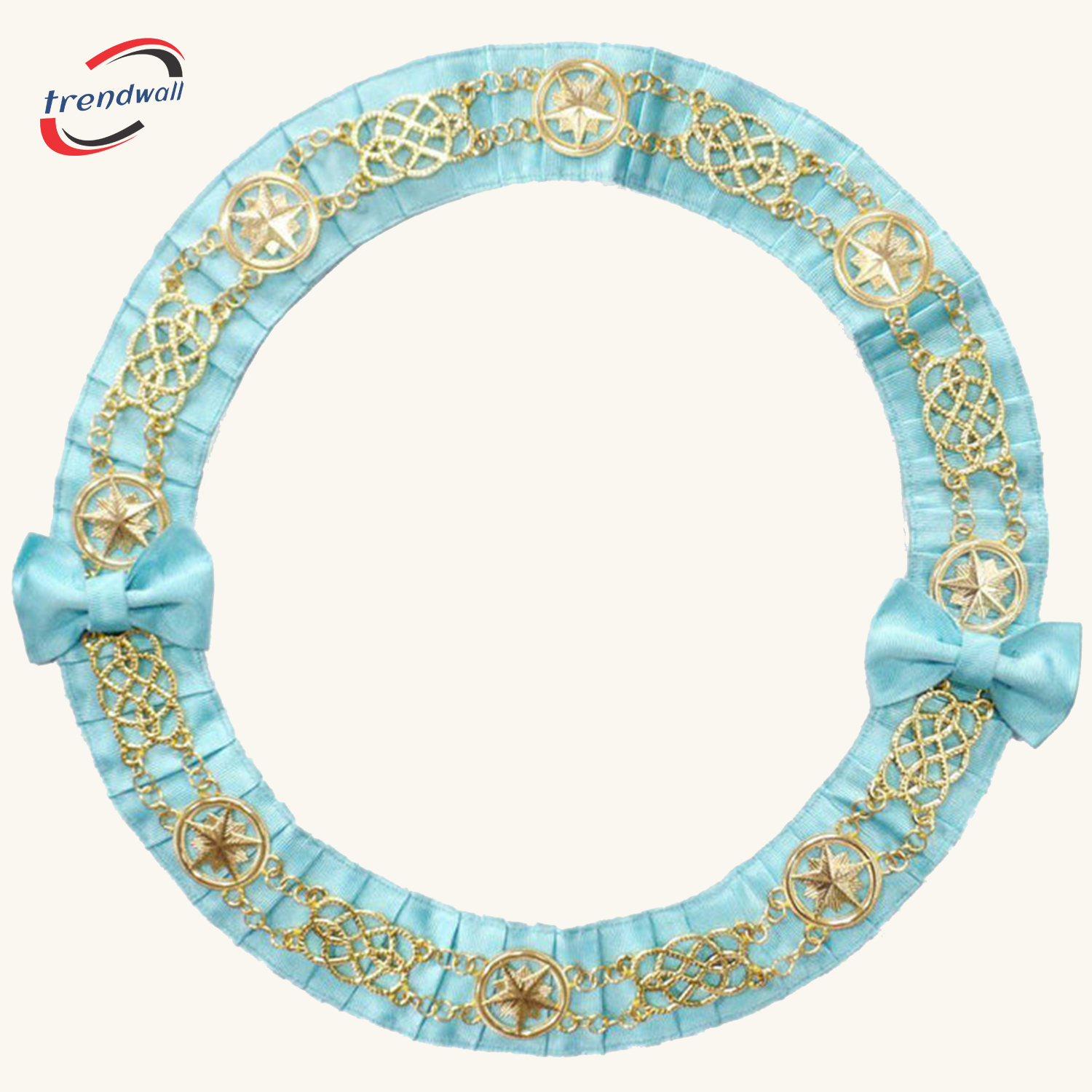 OES Chain Collar - Gold Plated on Sky Blue Velvet, Round Shape