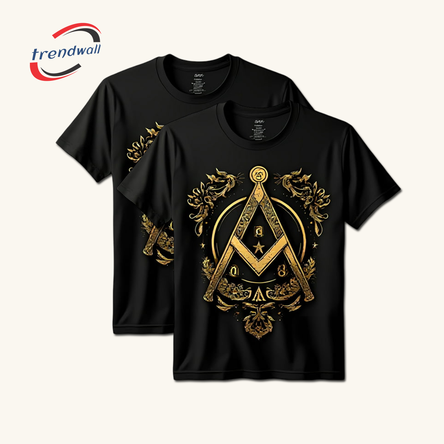 Black Masonic T-Shirt – Gold Compass & Square with All-Seeing Eye Design