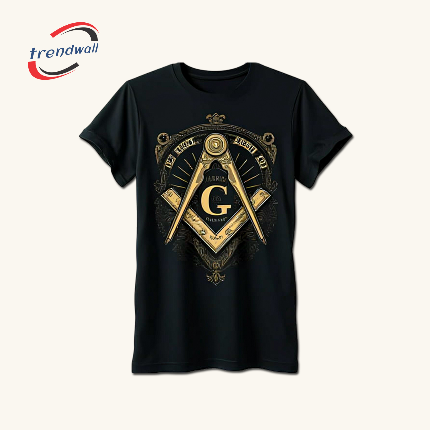 Masonic T-Shirt – Intricate Gold Square & Compass Symbol Unique Design