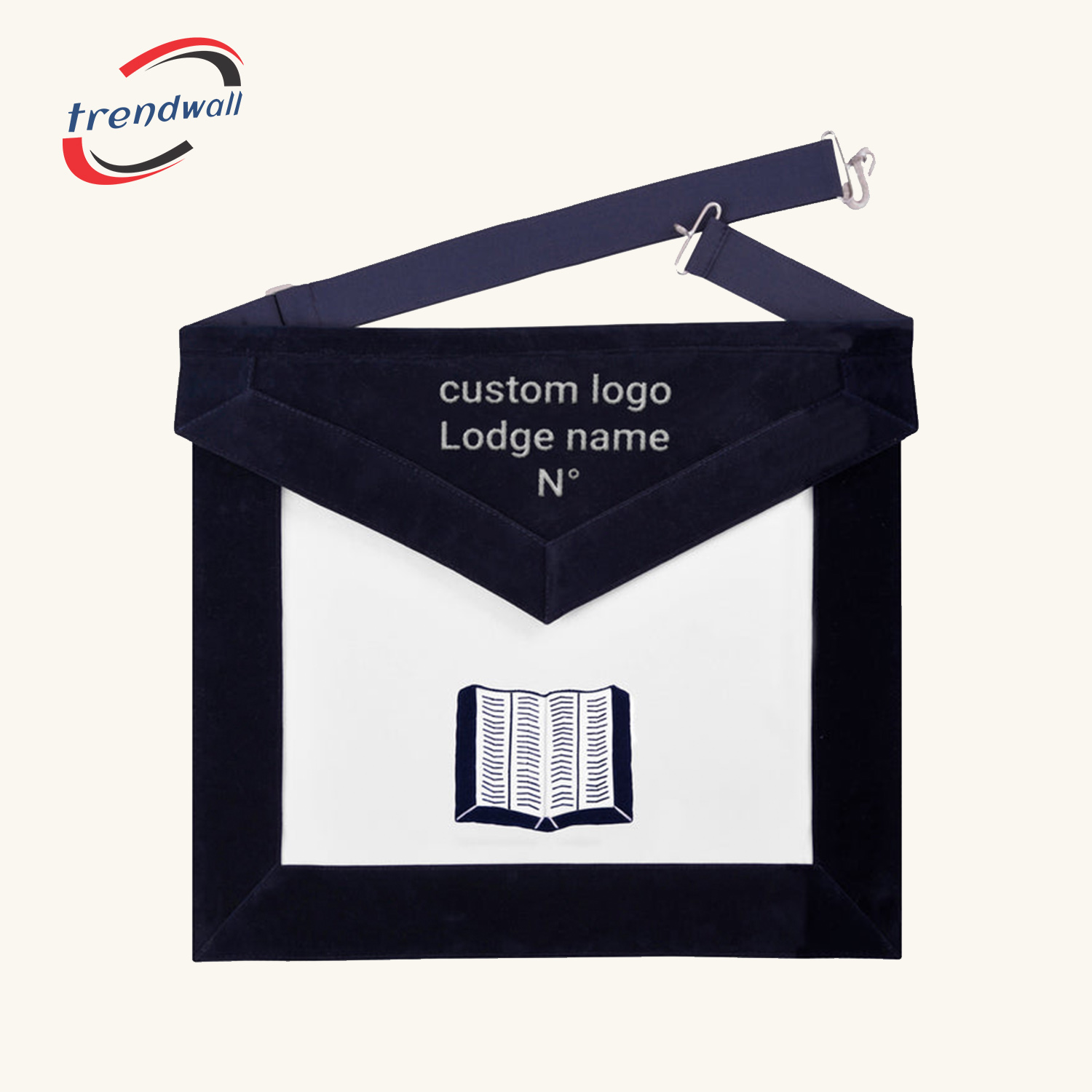 Chaplain Blue Lodge Officer Apron - Navy Velvet With Silver Embroidery