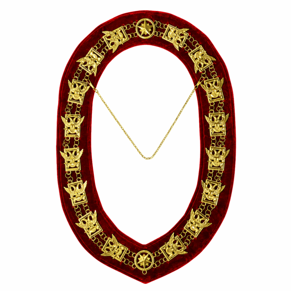 32nd Degree Scottish Rite Chain Collar Wings Up Gold Plated Red Velvet