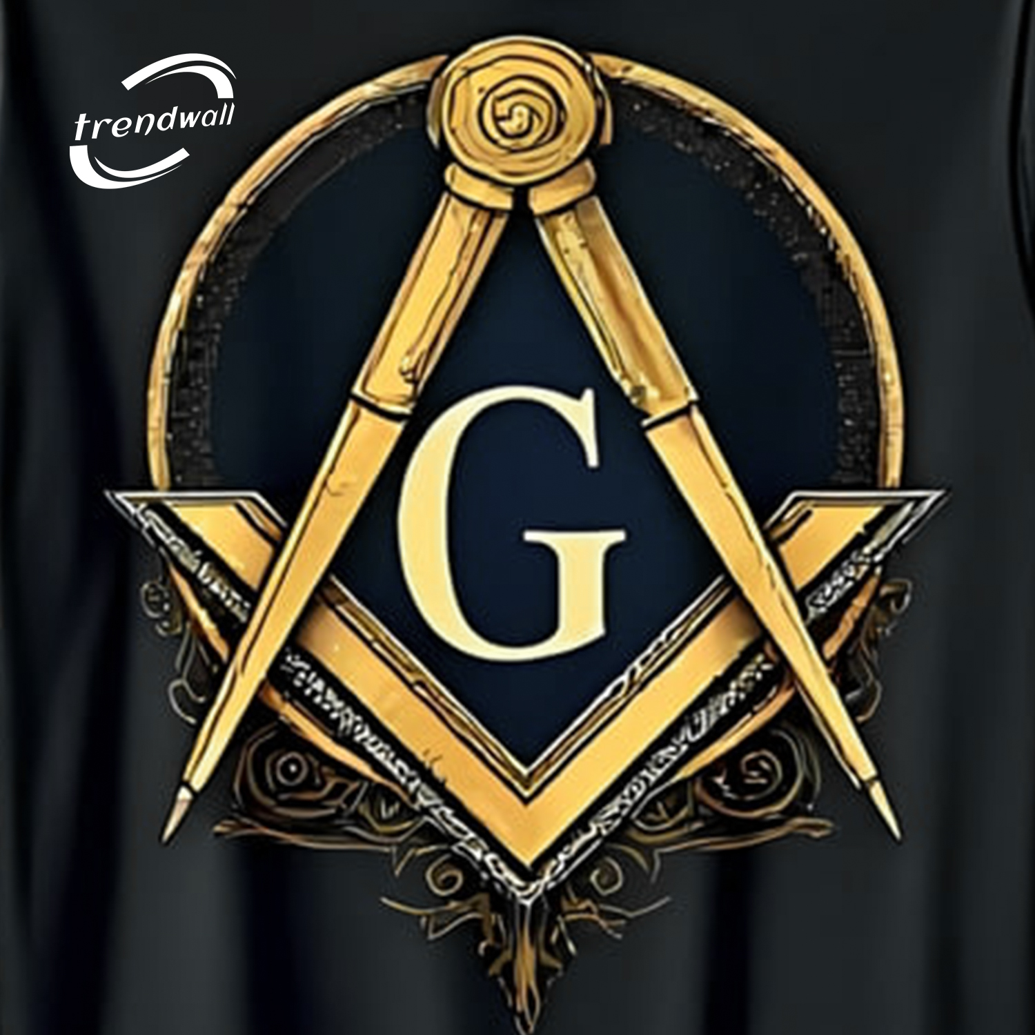 Black Masonic T-Shirt – Gold Square & ‘G’ Symbol Freemason Design