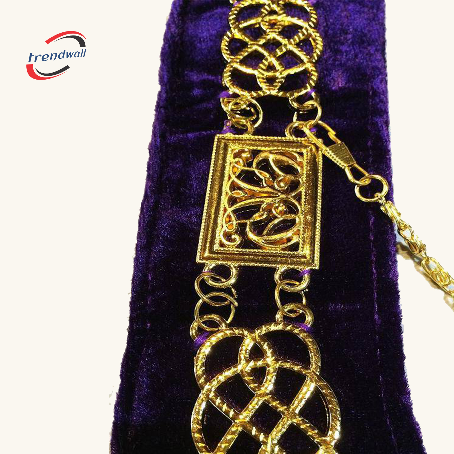 GRAND OFFICERS BLUE LODGE CHAIN COLLAR - GOLD PLATED ON PURPLE VELVET