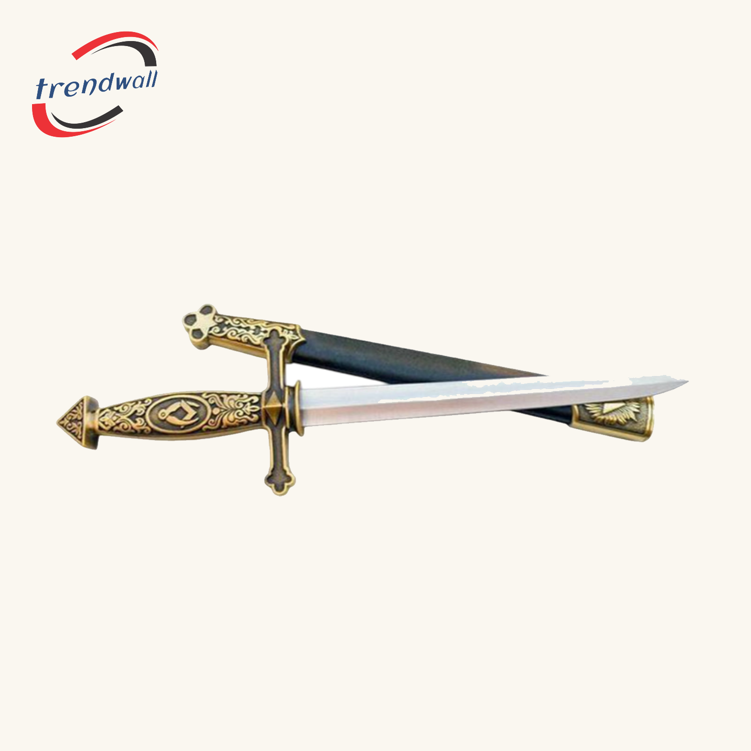 FELLOWCRAFT BLUE LODGE SWORD - SQUARE COMPASS PYRAMID KNIFE W SCABBARD