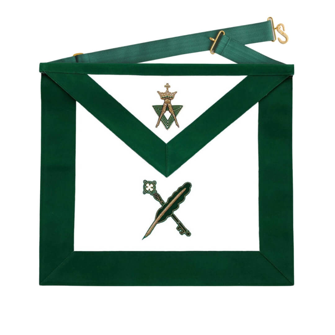 SECRETARY & TREASURER ALLIED MASONIC DEGREES APRON - GREEN VELVET