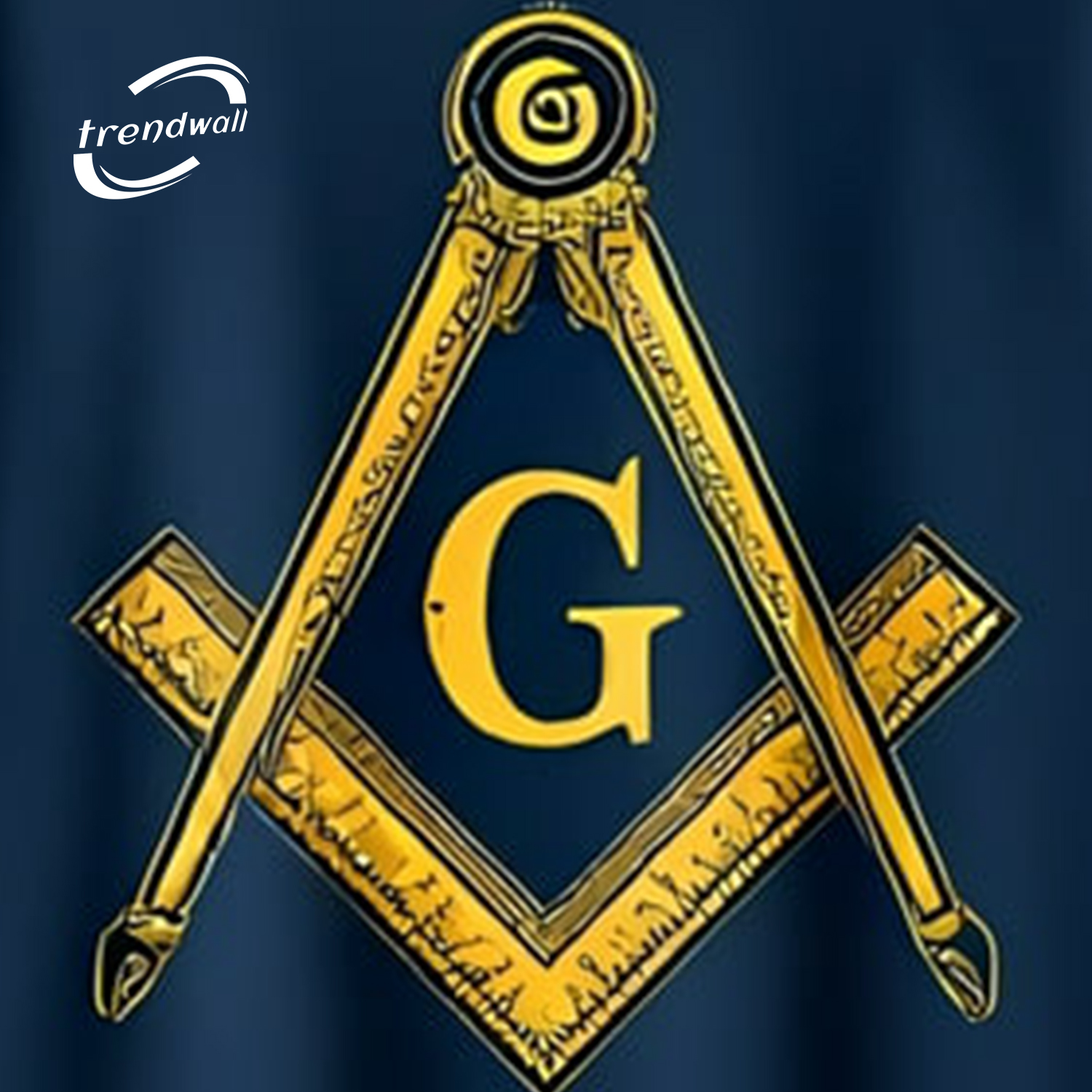 Blue Masonic T-Shirt – Large Gold Square & Compass Symbol Freemason Design