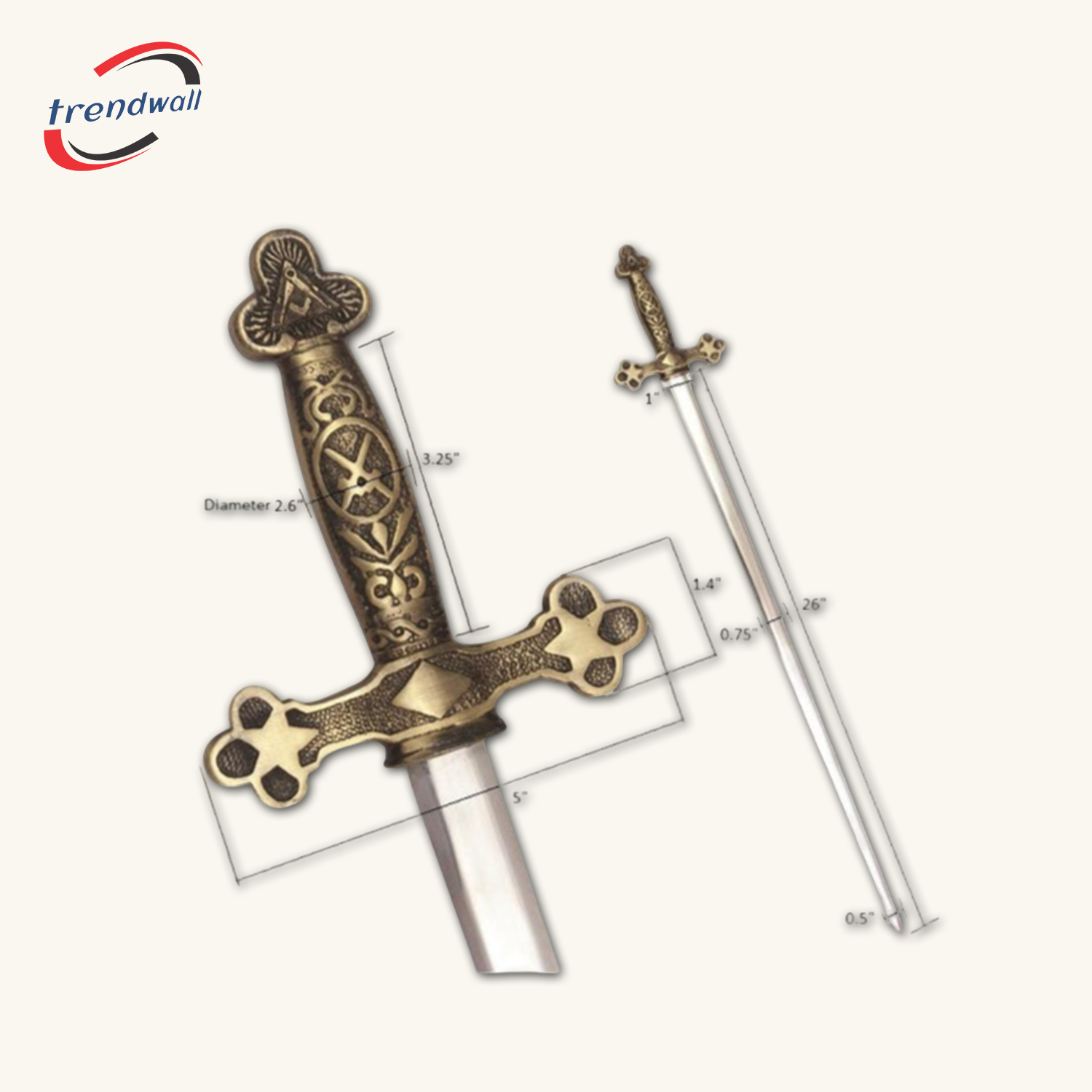 Master Mason Blue Lodge Sword - Square and Compass with Gold Hilt