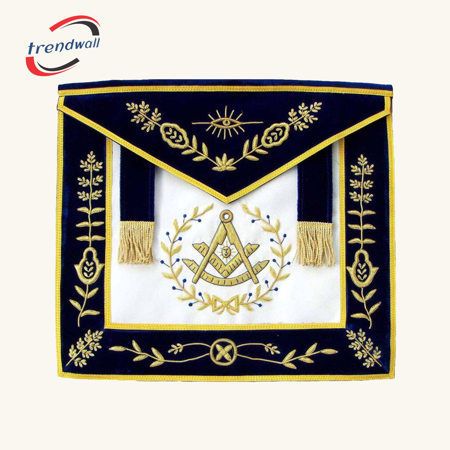 Past Master Blue Lodge Apron - Blue Velvet with Side Tabs & Gold Braid