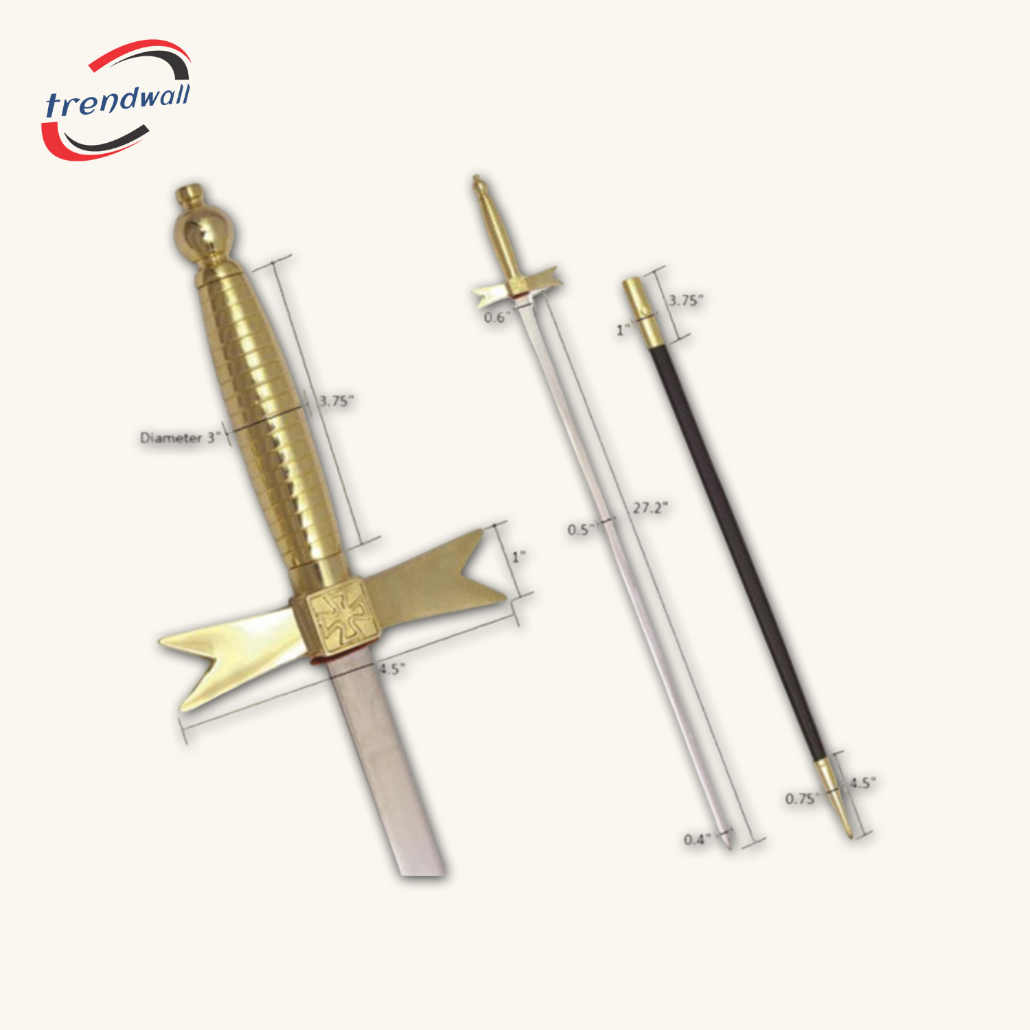 Knights Templar Commandery Sword - with Gold Hilt and Black Scabbard