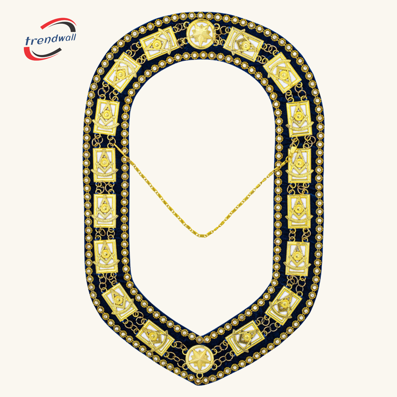 Past Master Blue Lodge Chain Collar Blue Velvet with Rhinestones