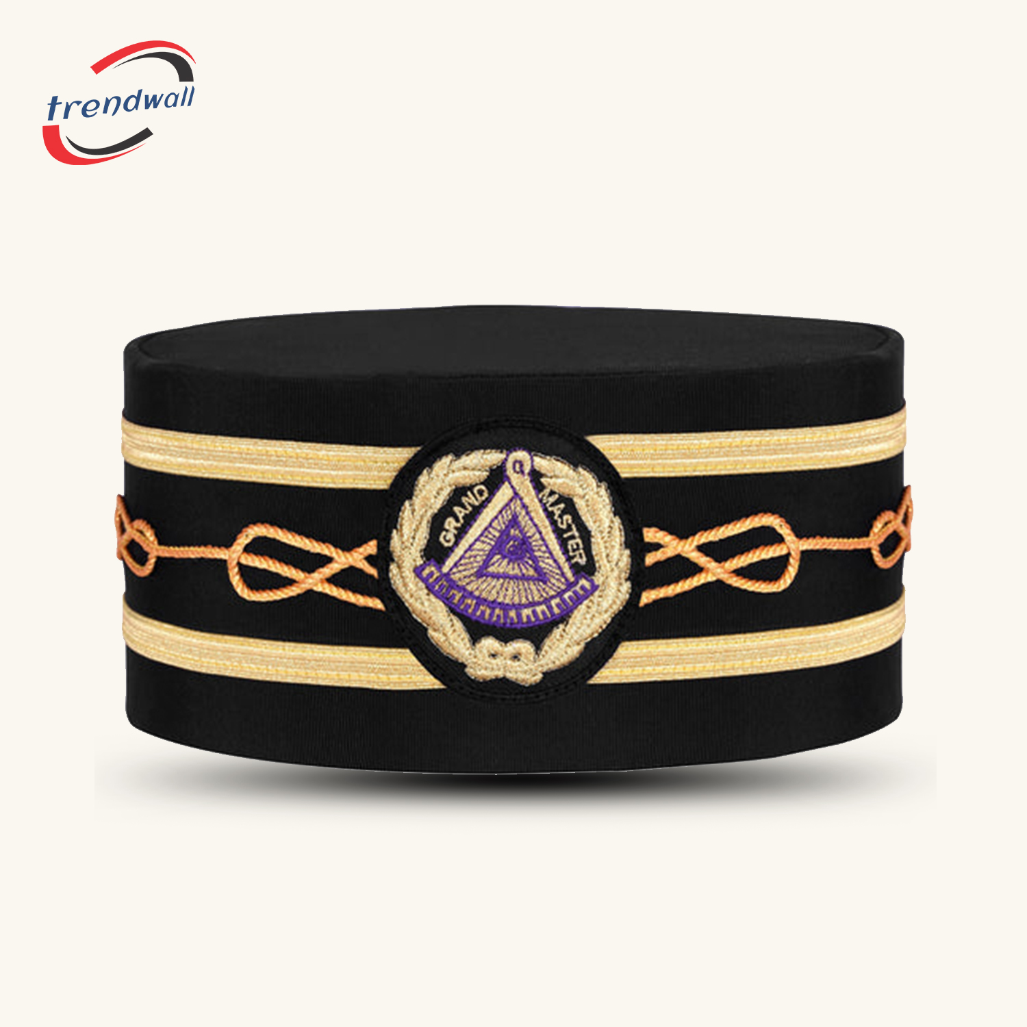 Grand Master Blue Lodge Crown Cap, Black Embroidery Patch + Two Braids