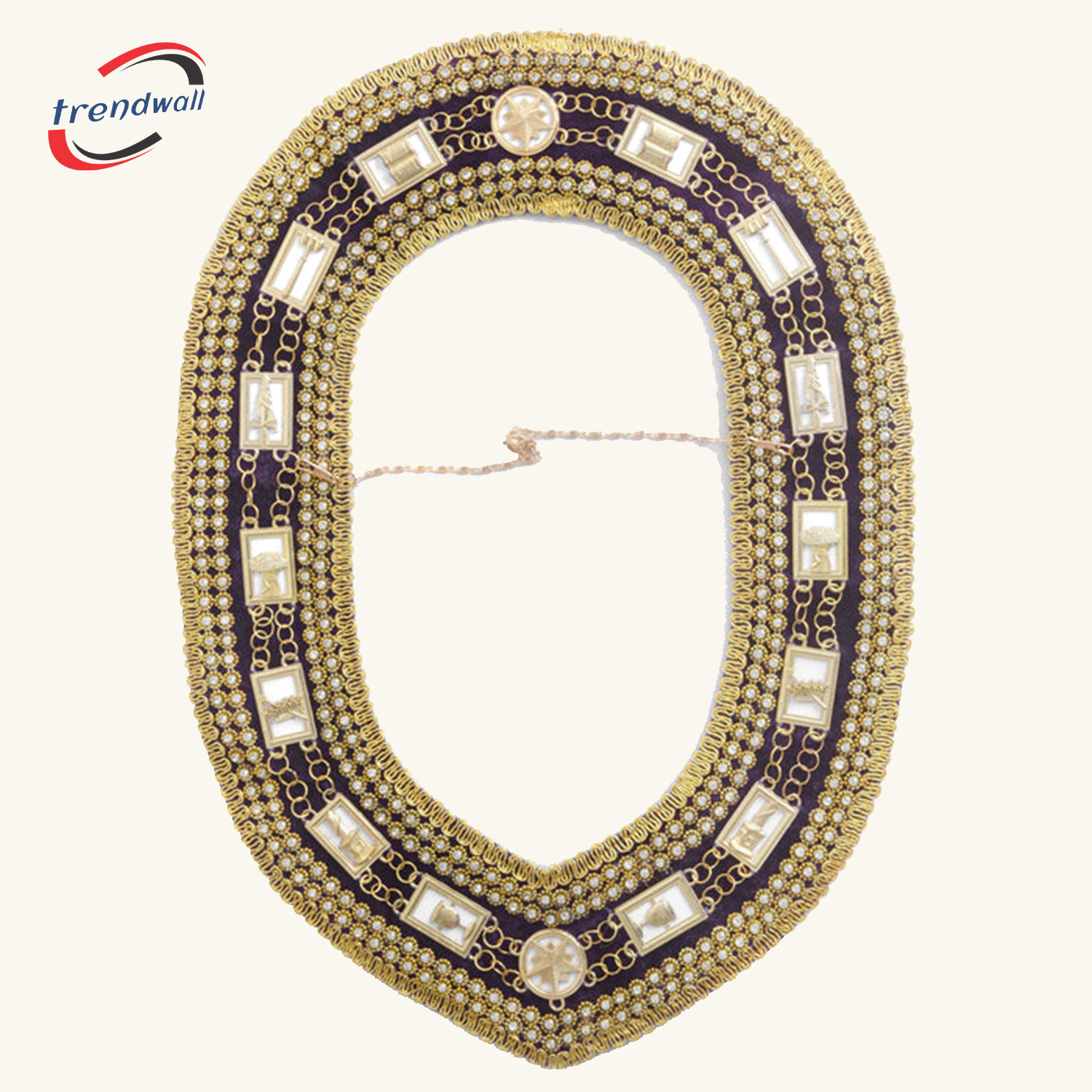 OES Chain Collar - Purple Velvet Double Rhinestones and Gold Braid