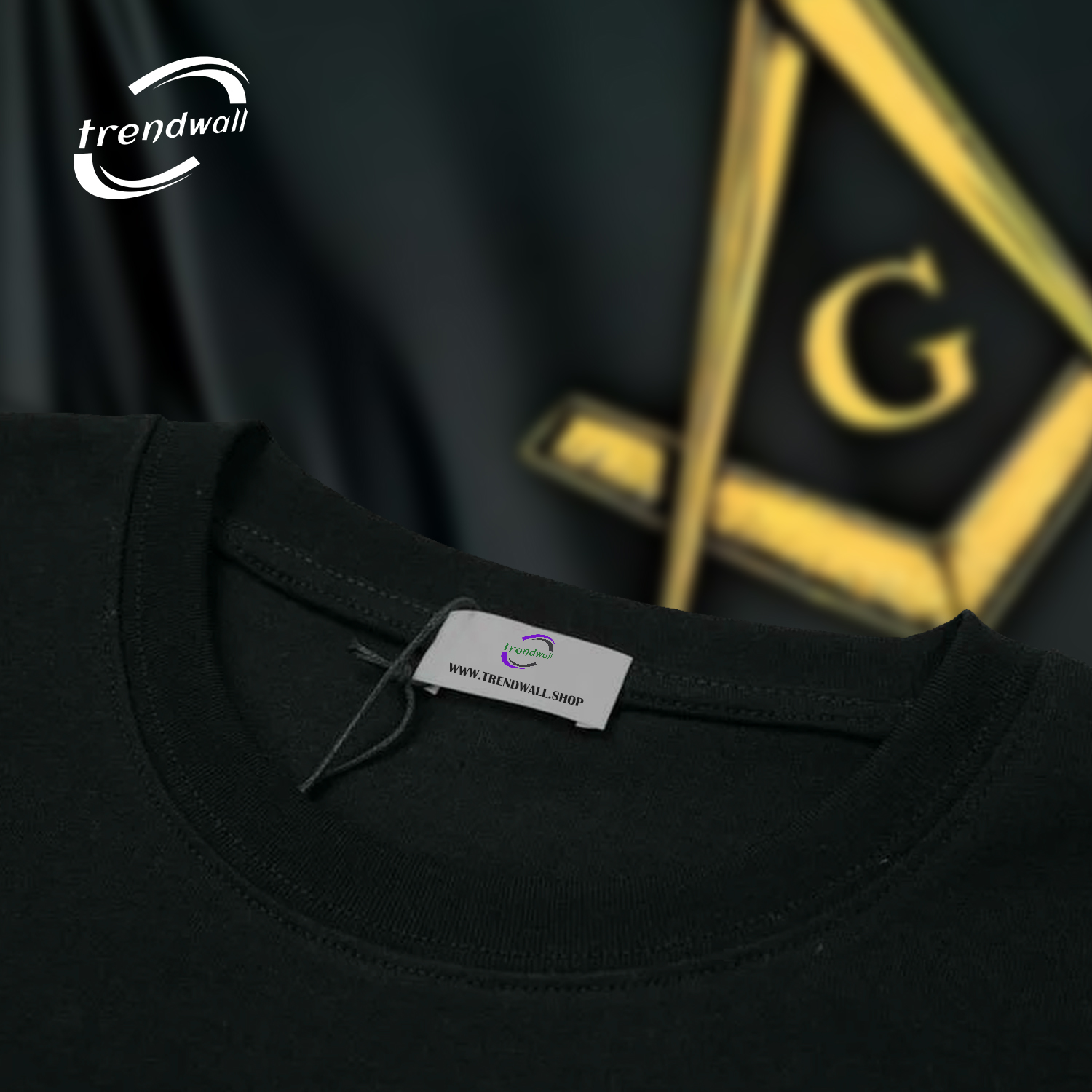 Masonic Black T-Shirt – Gold Compass & Square Symbol for Freemasons
