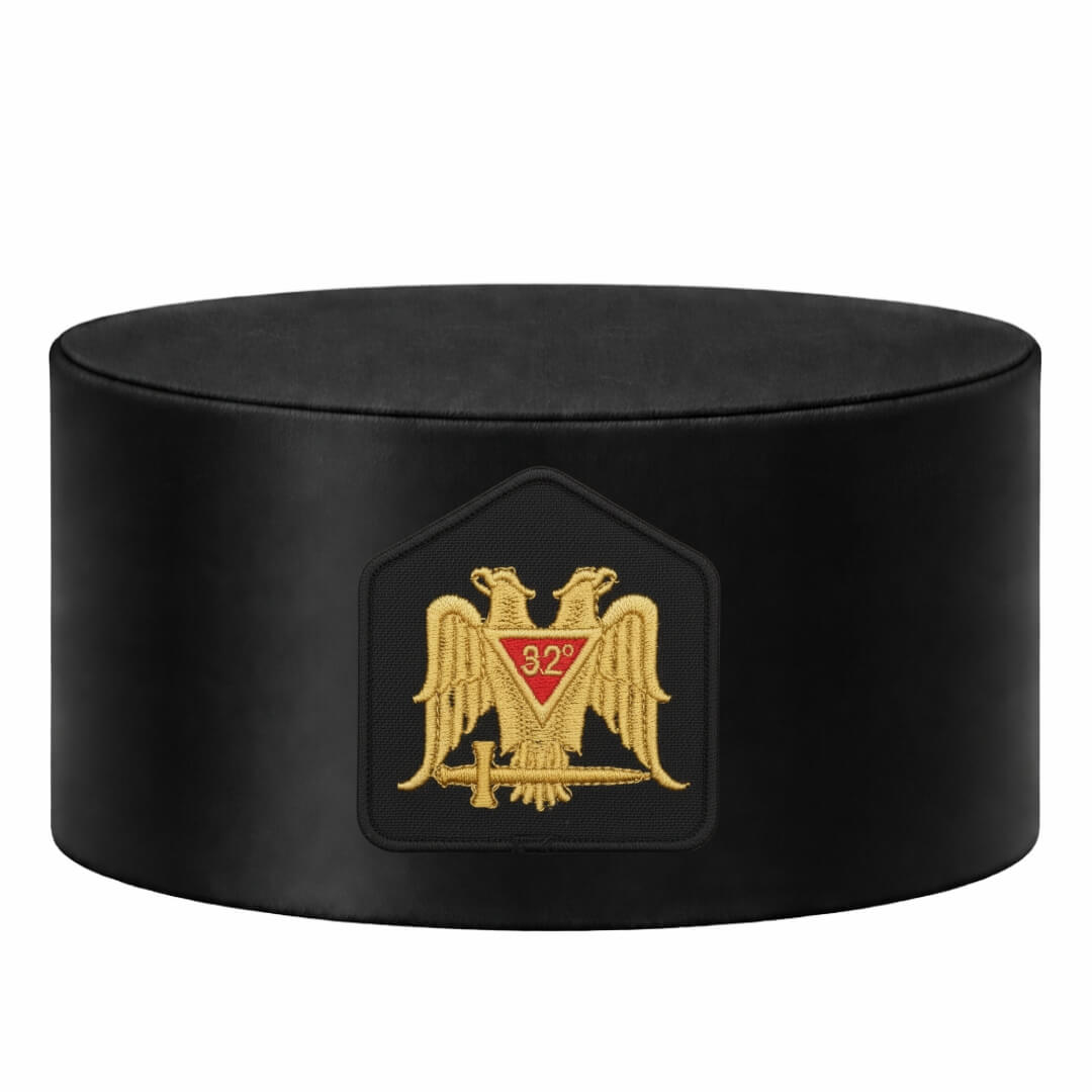 32nd Degree Scottish Rite Crown Cap - Black Rayon + Gold Double Eagle