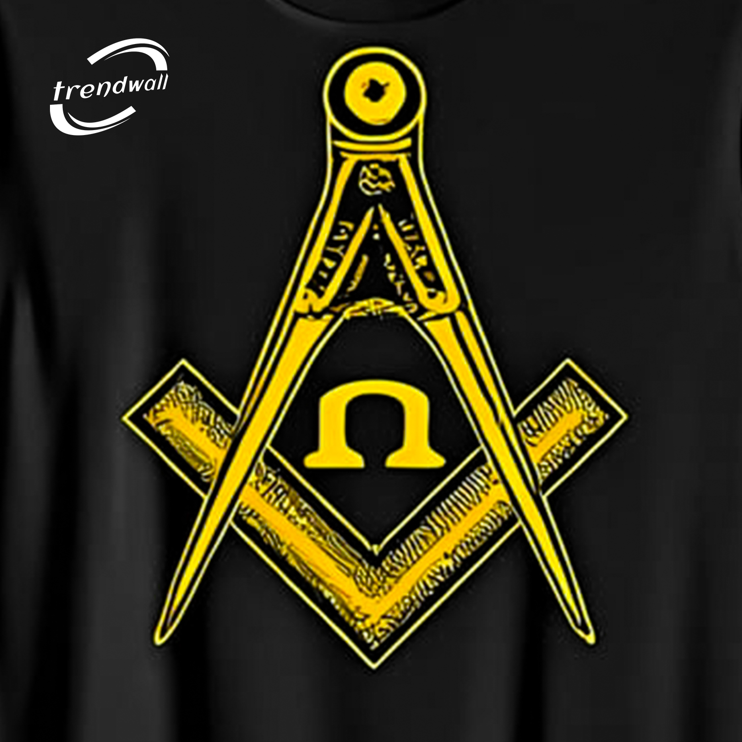 Black Masonic T-Shirt – Yellow Square & Compass Symbol Design
