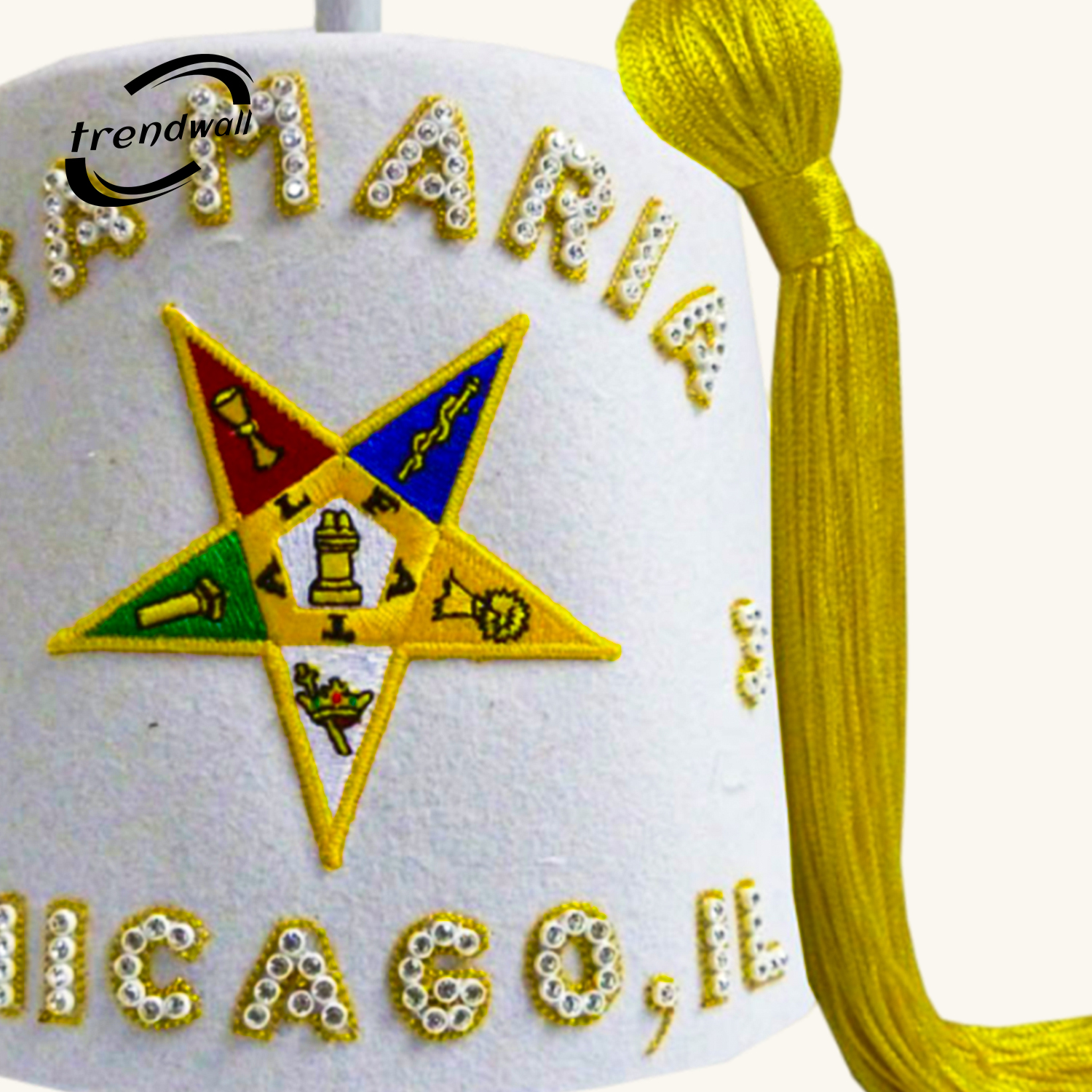 OES Fez with Star & Custom White Cup Rhinestone Lettering