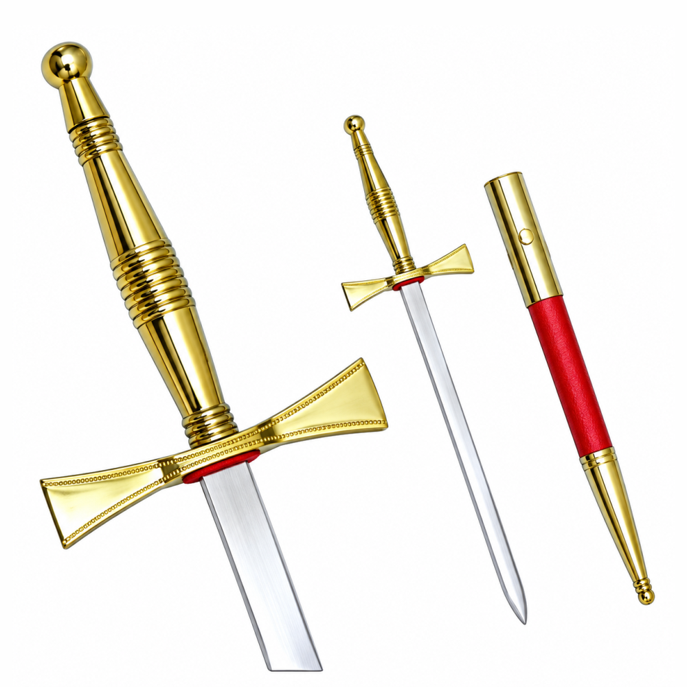 Masonic Dagger - Gold Hilt with Red Scabbard