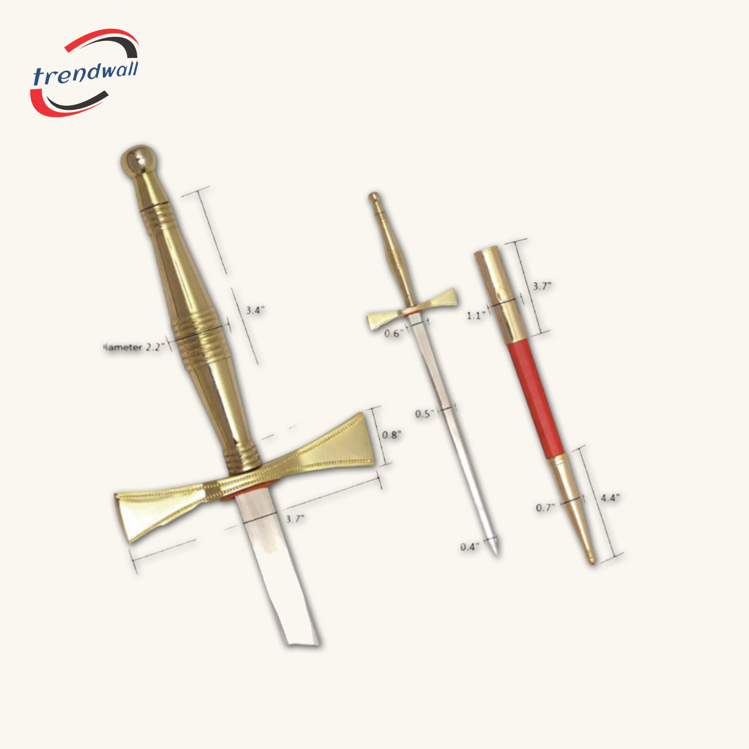 Masonic Dagger - Gold Hilt with Red Scabbard