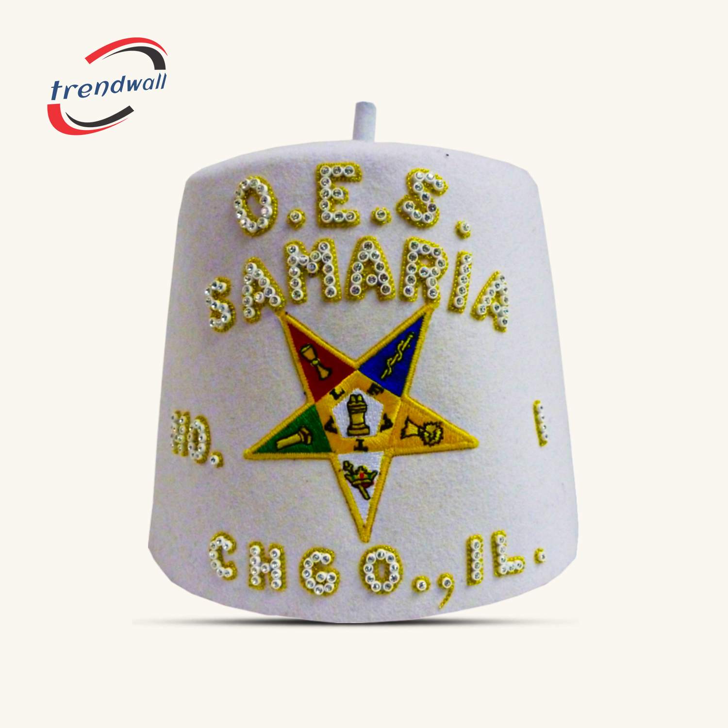 OES White Fez with Top Lodge Name & Bottom Custom Details