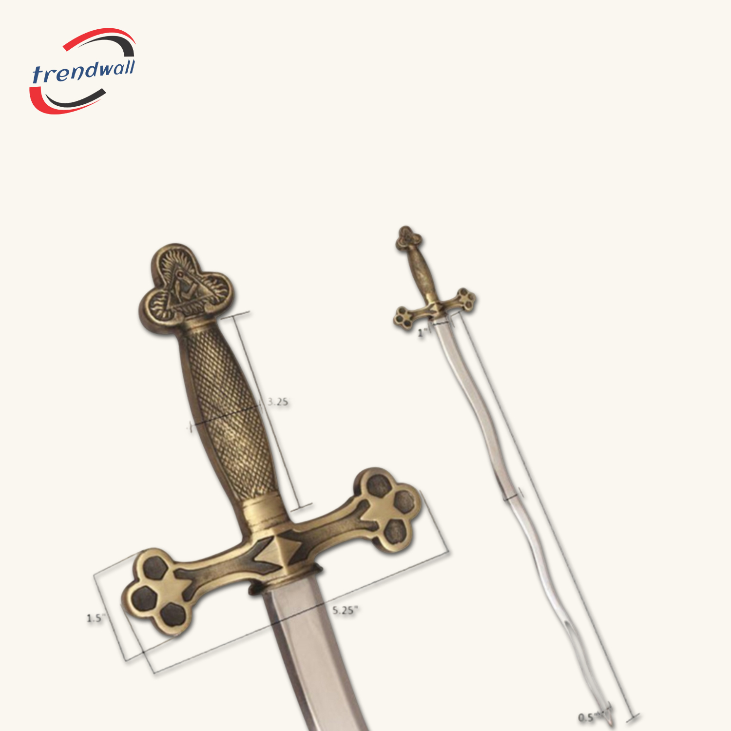 Fellowcraft Blue Lodge Sword -Square Compass with Gold and Black Hilt 