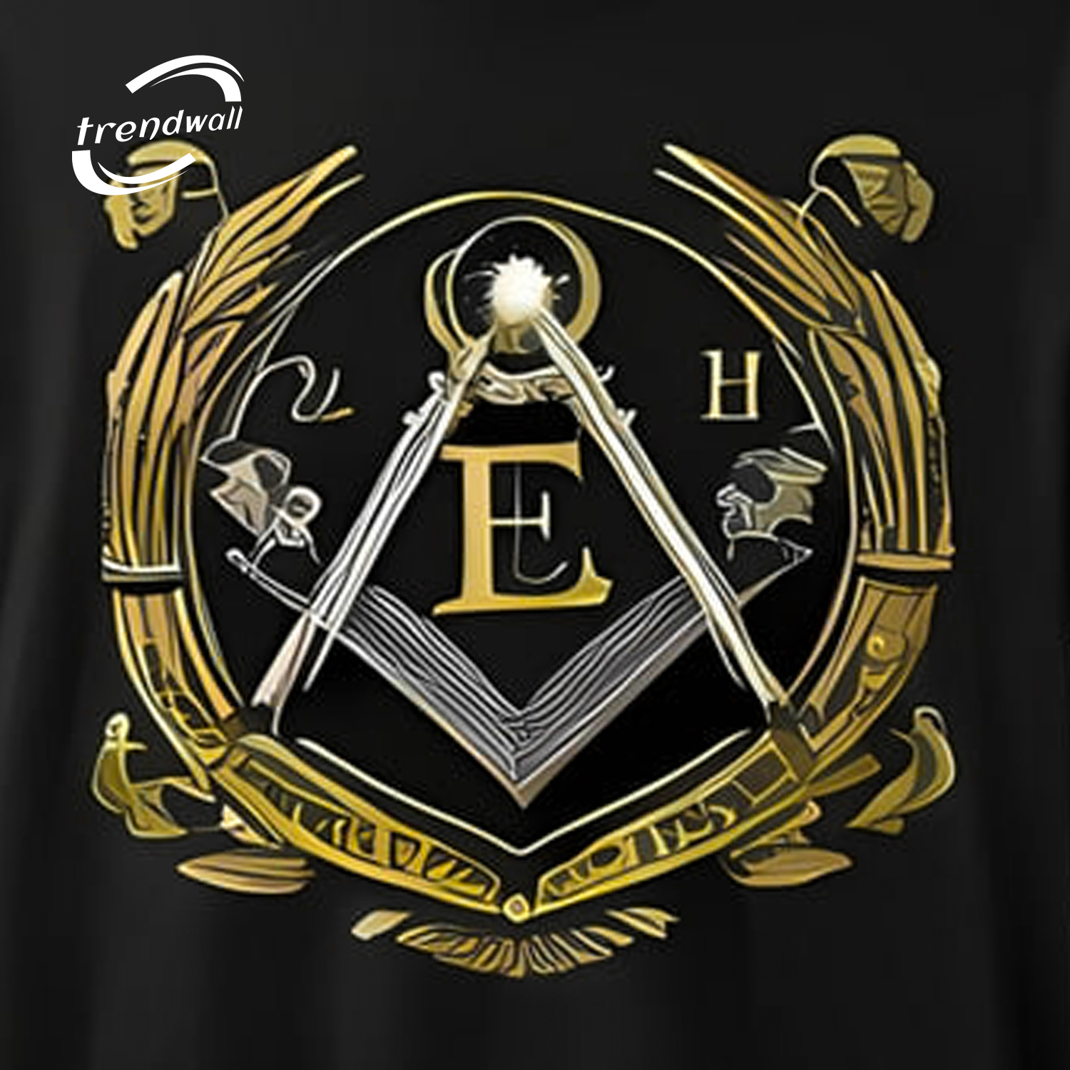 Masonic T-Shirt – Gold ‘E’ Letters & Masonic Symbol Design 