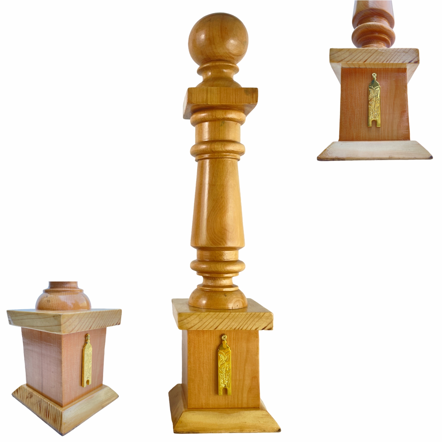 Masonic Columns with Senior & Junior Warden Emblem Natural Pinewood