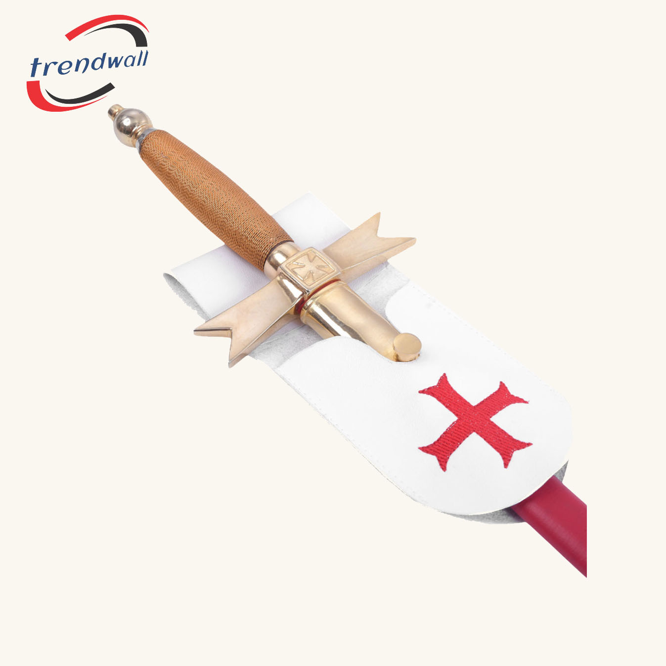 Knights Templar Commandery Sword Holder - White Leather with Red Cross