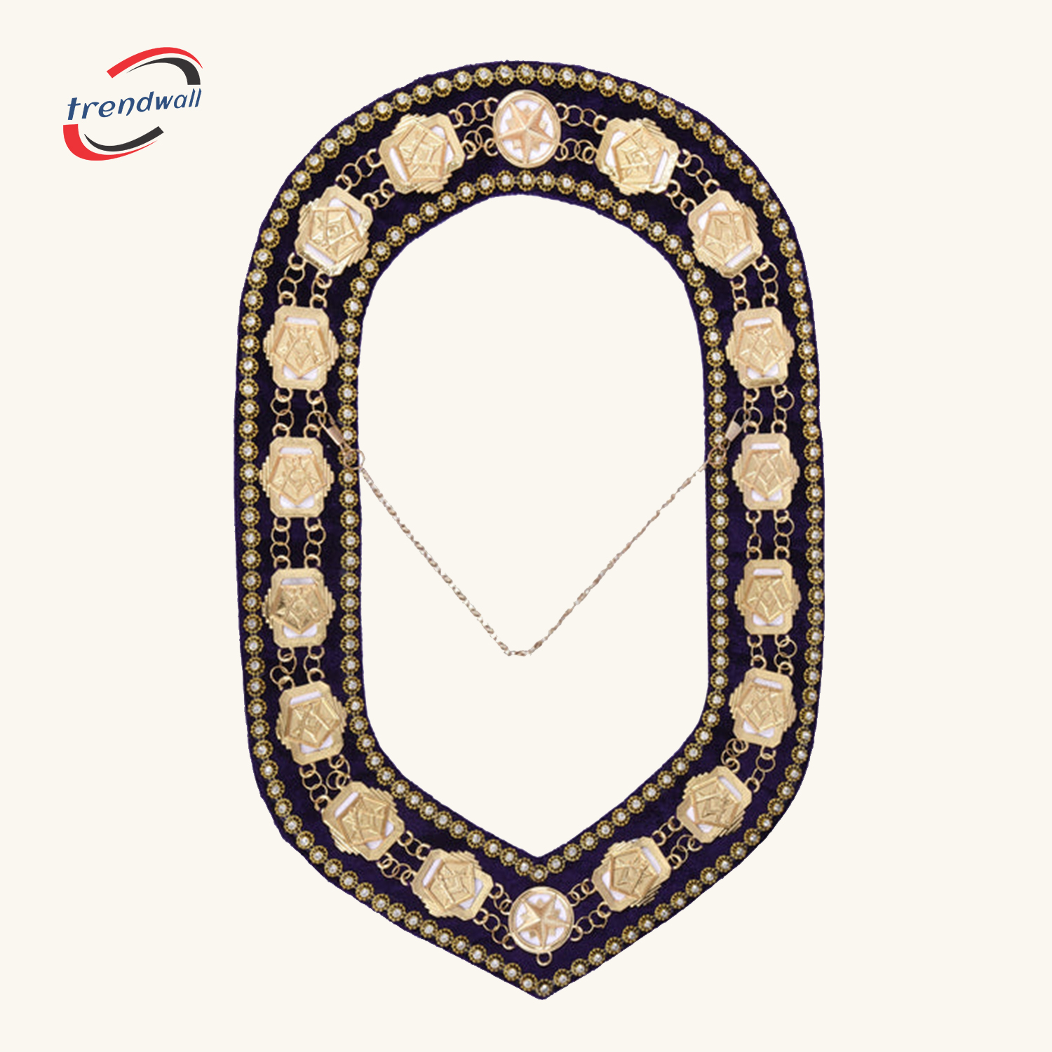 WORTHY PATRON OES CHAIN COLLAR - GOLD PLATED WITH BLUE VELVET