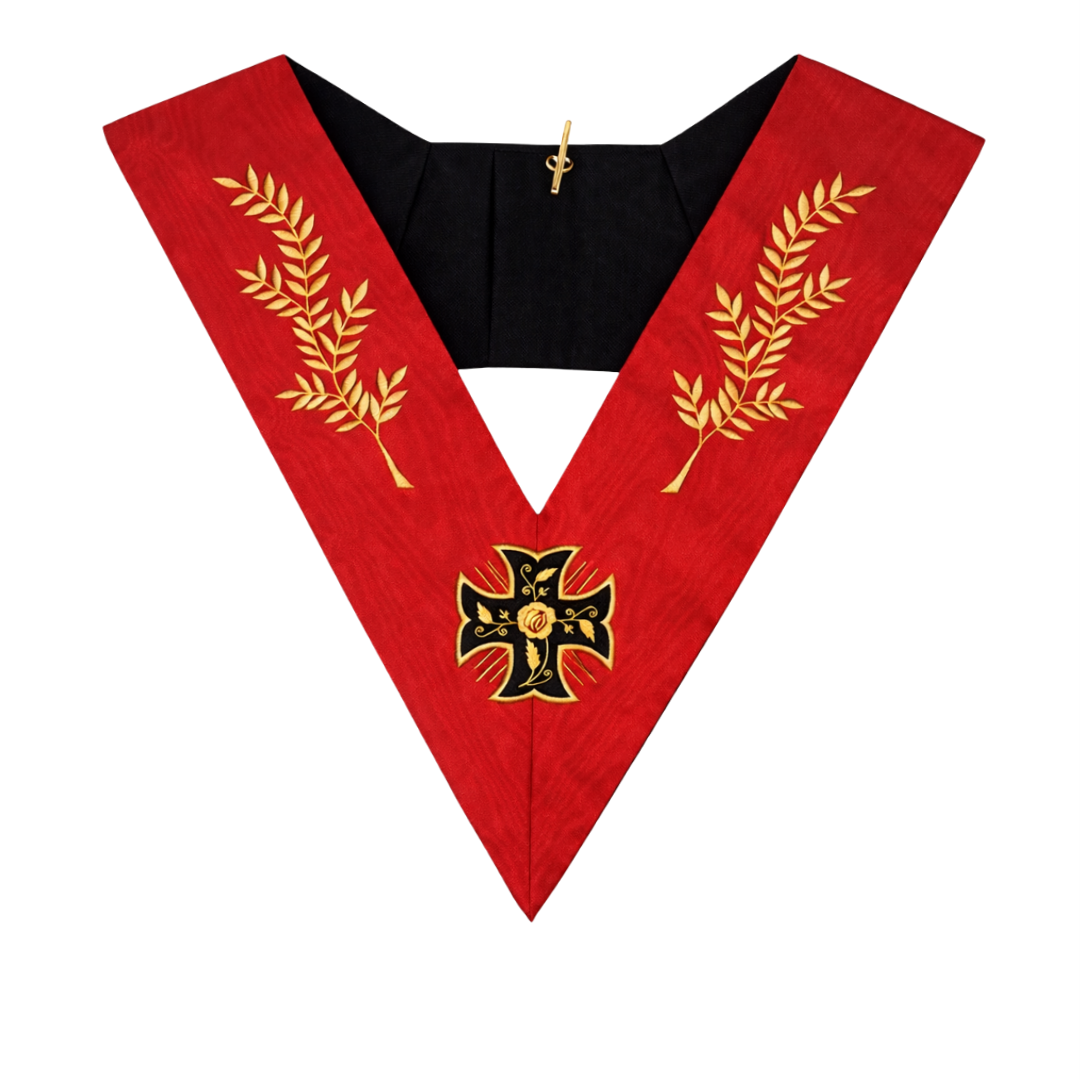 18th Degree Scottish Rite Collar - Red Moire with Acacia Leaf
