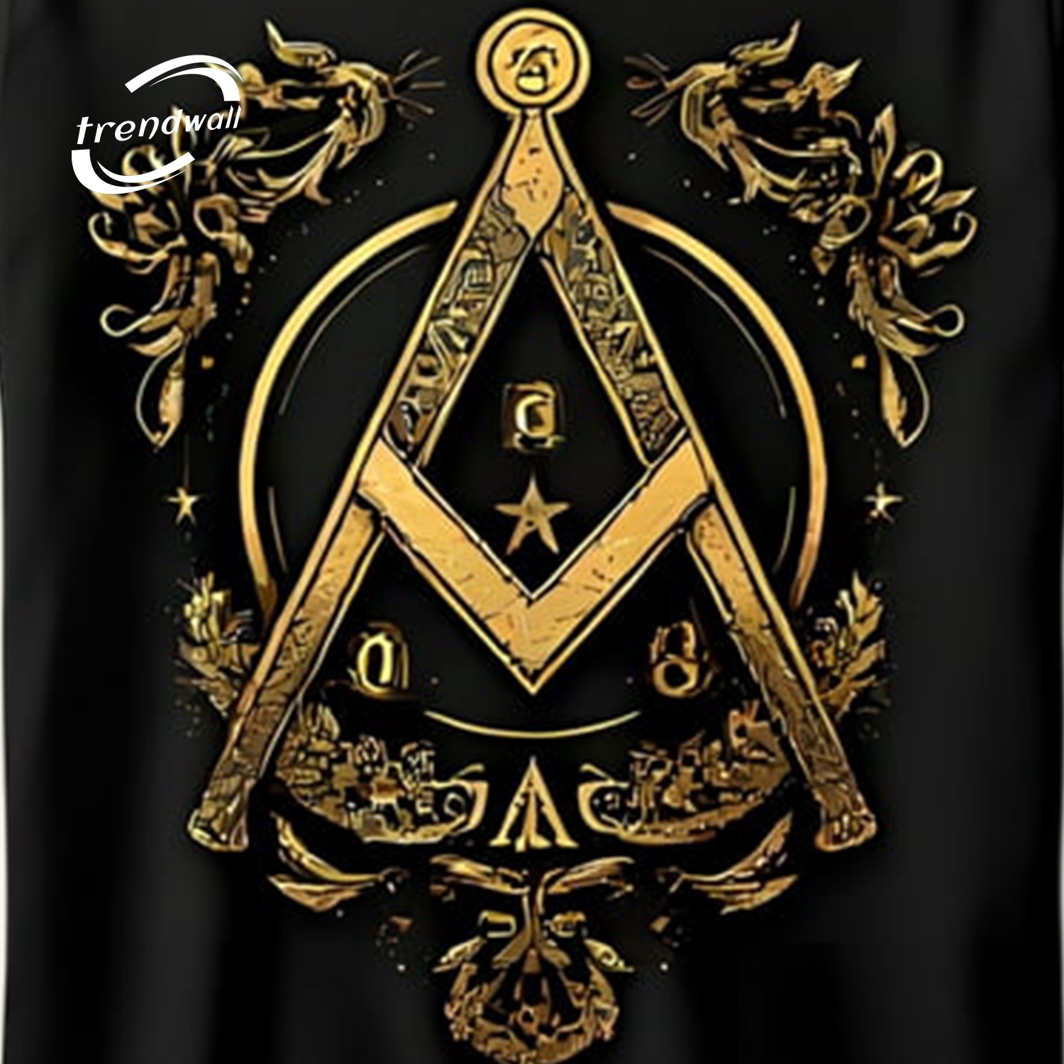 Black Masonic T-Shirt – Gold Compass & Square with All-Seeing Eye Design