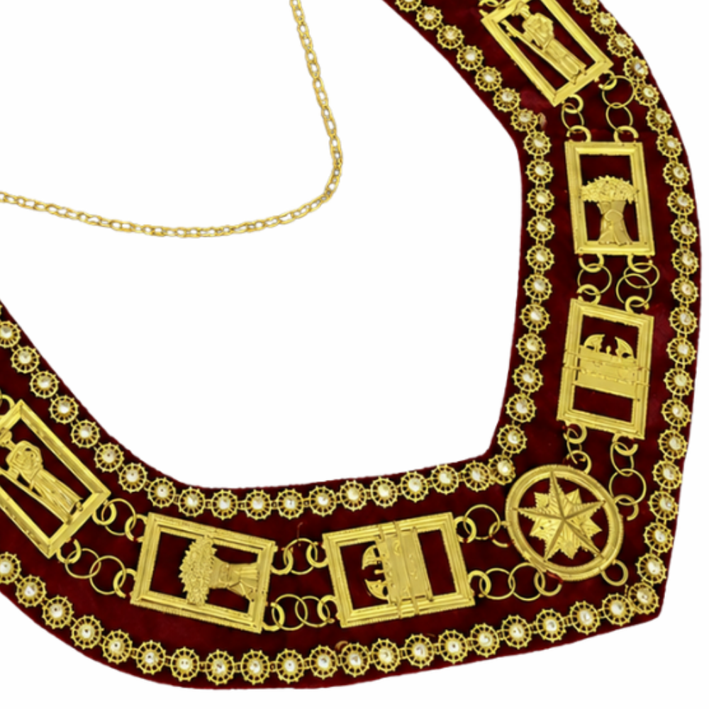 HOJ Chain Collar Red Velvet Backing Decorated