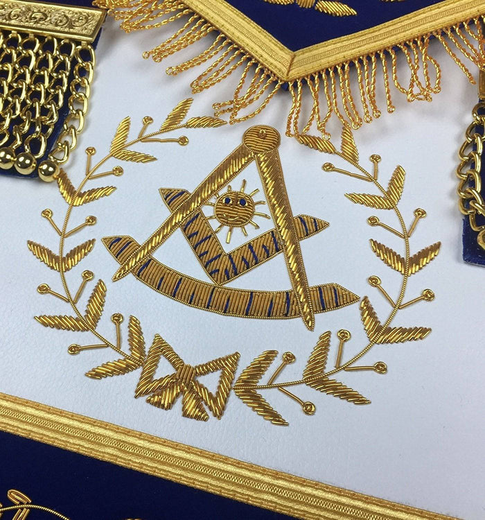 Past Master Blue Lodge Apron - Royal Blue Velvet Hand Embroidery