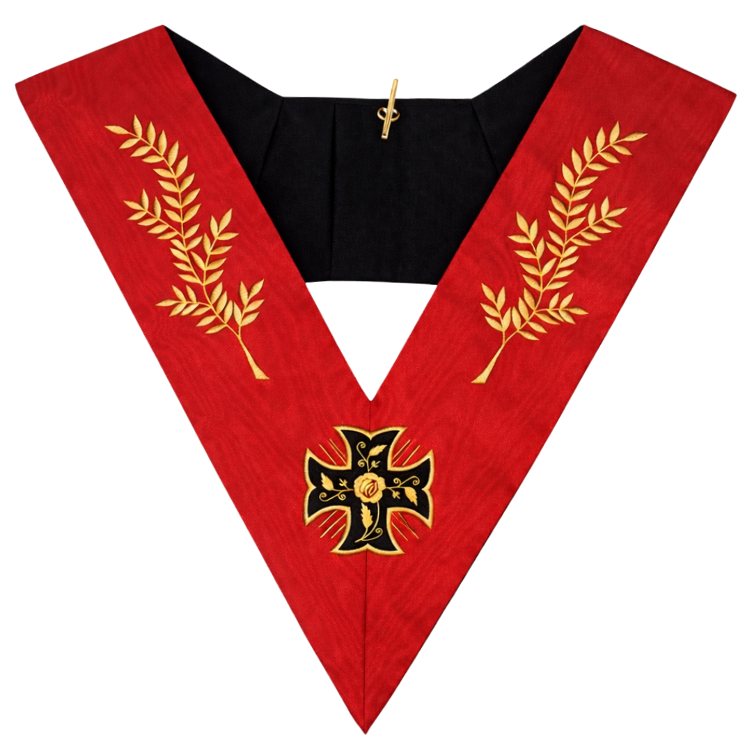 18th Degree Scottish Rite Collar - Red Moire with Acacia Leaf
