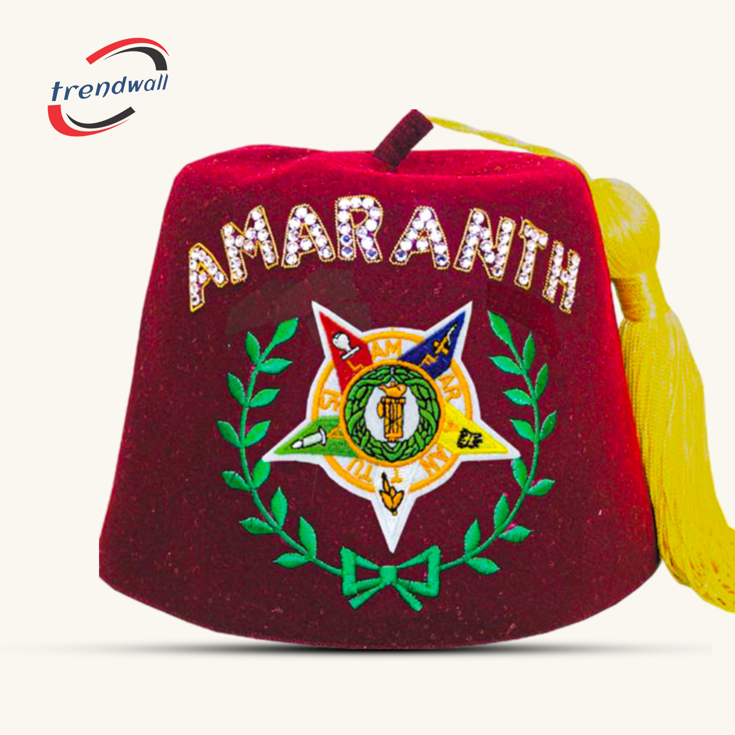 Grand Amaranth Fez with Rhinestone Work & Yellow Tassel